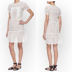Self Portrait Patchwork Lace Mini Dress, White with  Nude,  Size 10‎